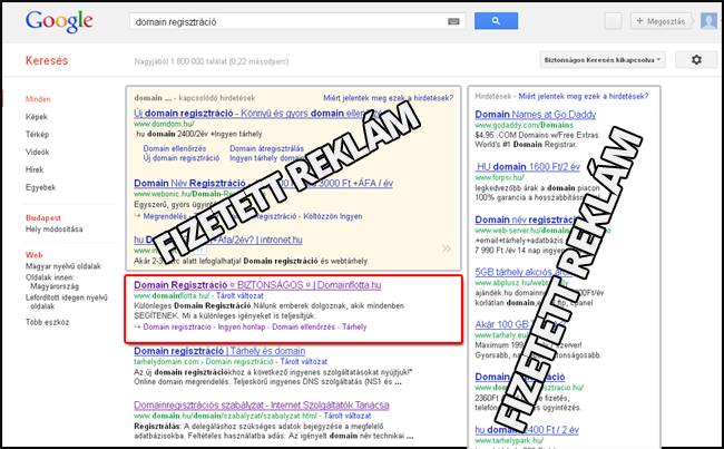 Domain regisztráció kulcsszóra az elsők vagyunk!